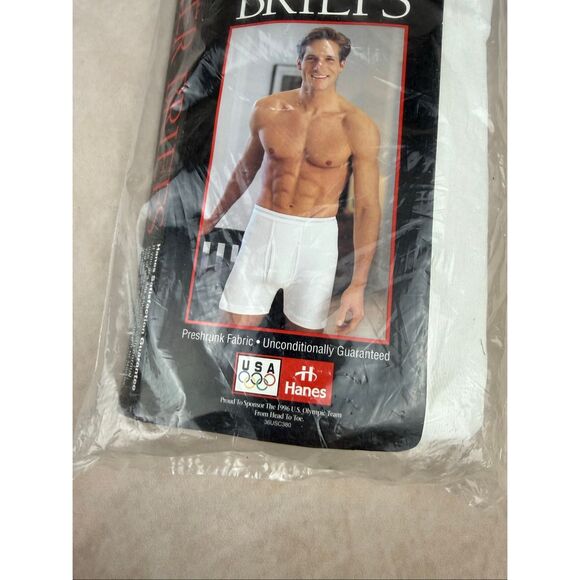 Vintage 1996 HANES Mens Boxer Briefs M 2 Pack White Made In USA 32-34 NOS - Picture 2 of 8